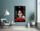 Basquiat glass wall art styled above a console in a hypebeast wall