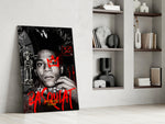 Basquiat glass print enhancing a hallway with art-history palette