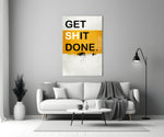Get Shit Done close-up showing saffron block band with reversed white I letter
