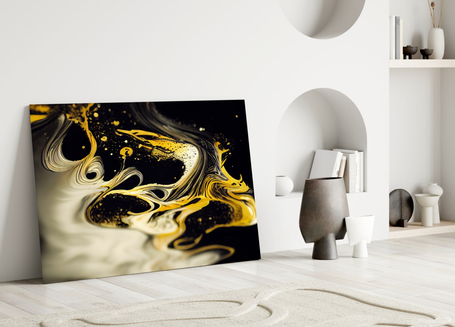 Golden Splash Glass Wall Art || Designer Collection.