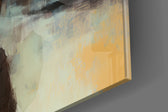 City-muse artwork anchoring a wall with tan-and-teal palette