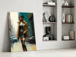 Pose Womanly glass print enhancing a vanity nook with fashion palette