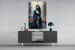 Stand Womanly panel catching lamp light to reveal its painterly hush