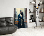 Stand Womanly panel adding editorial pulse to a salon mirror wall