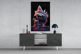 Diamond Skull panel catching lamp light to reveal its theatrical pulse