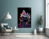 Diamond Skull glass wall art styled above a console in a study