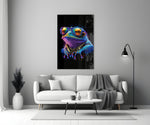 Cool Frog close-up showing rainbow-mirror sunglasses and dripping pop colors
