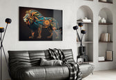 Lion glass wall art styled above a console in a gallery wall