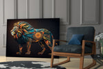 Lion glass print enhancing a hallway with totemic palette