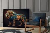 Lion glass print enhancing a hallway with totemic palette