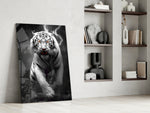 Tiger's Wrath glass print enhancing a hallway with dramatic palette