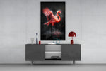 Flamingo panel catching lamp light to reveal its painterly fire