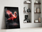 Flamingo glass print enhancing a dressing room with coral palette