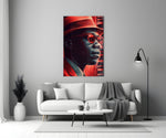 Jazz close-up showing fedora, red sunglasses and crimson piano keys