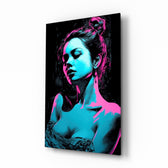 Girl glass wall art displayed above a vanity in a contemporary dressing room