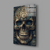 Steampunk-mechanical panel bringing painterly weight to a moody man cave