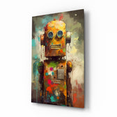 Robocute glass wall art displayed above a desk in a child's bedroom