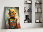 Robocute glass print enhancing a den with retro palette