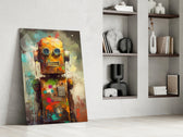 Robocute glass print enhancing a den with retro palette