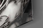 Thorned-muse artwork anchoring a wall with crimson-and-onyx palette