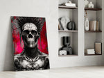 Warrior glass print enhancing a den with gothic palette