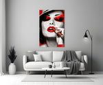 Cuban close-up showing red lips, cigar and crimson smoke