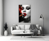 Cuban close-up showing red lips, cigar and ribboned scarlet smoke