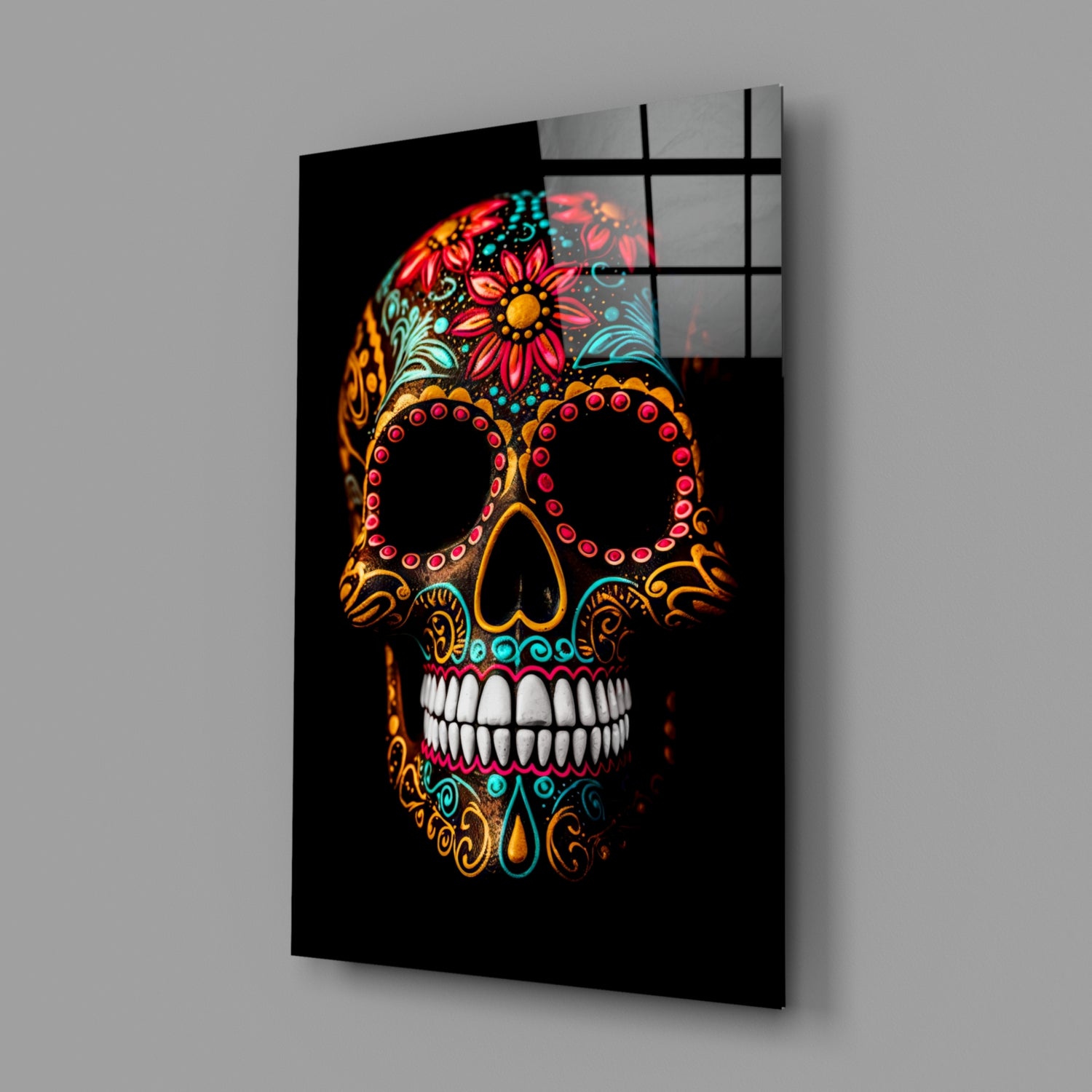 Flowery Skull Glass Wall Art || Designer Collection.
