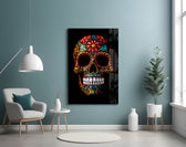 Flowery Skull glass wall art styled above a console in a gallery wall