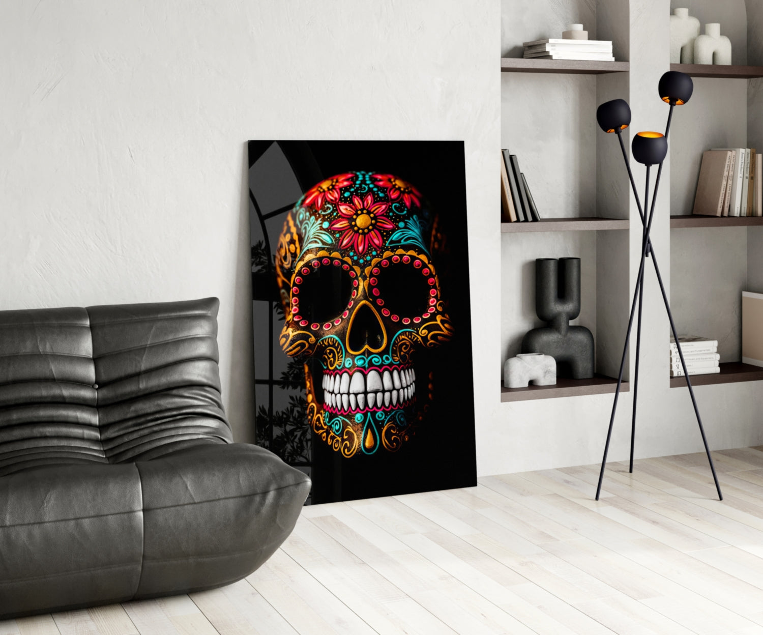 Flowery Skull Glass Wall Art || Designer Collection.
