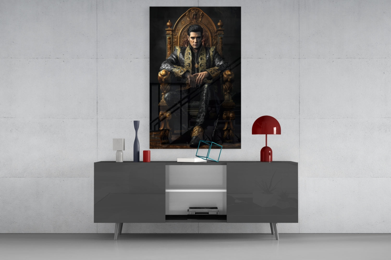 Elvis Presley in the Throne Glass Wall Art || Designer's Collection.