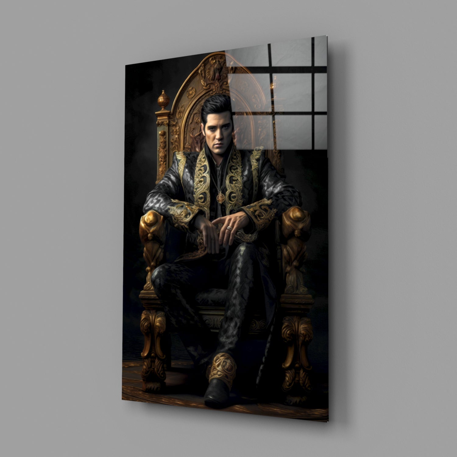 Elvis Presley in the Throne Glass Wall Art || Designer's Collection.