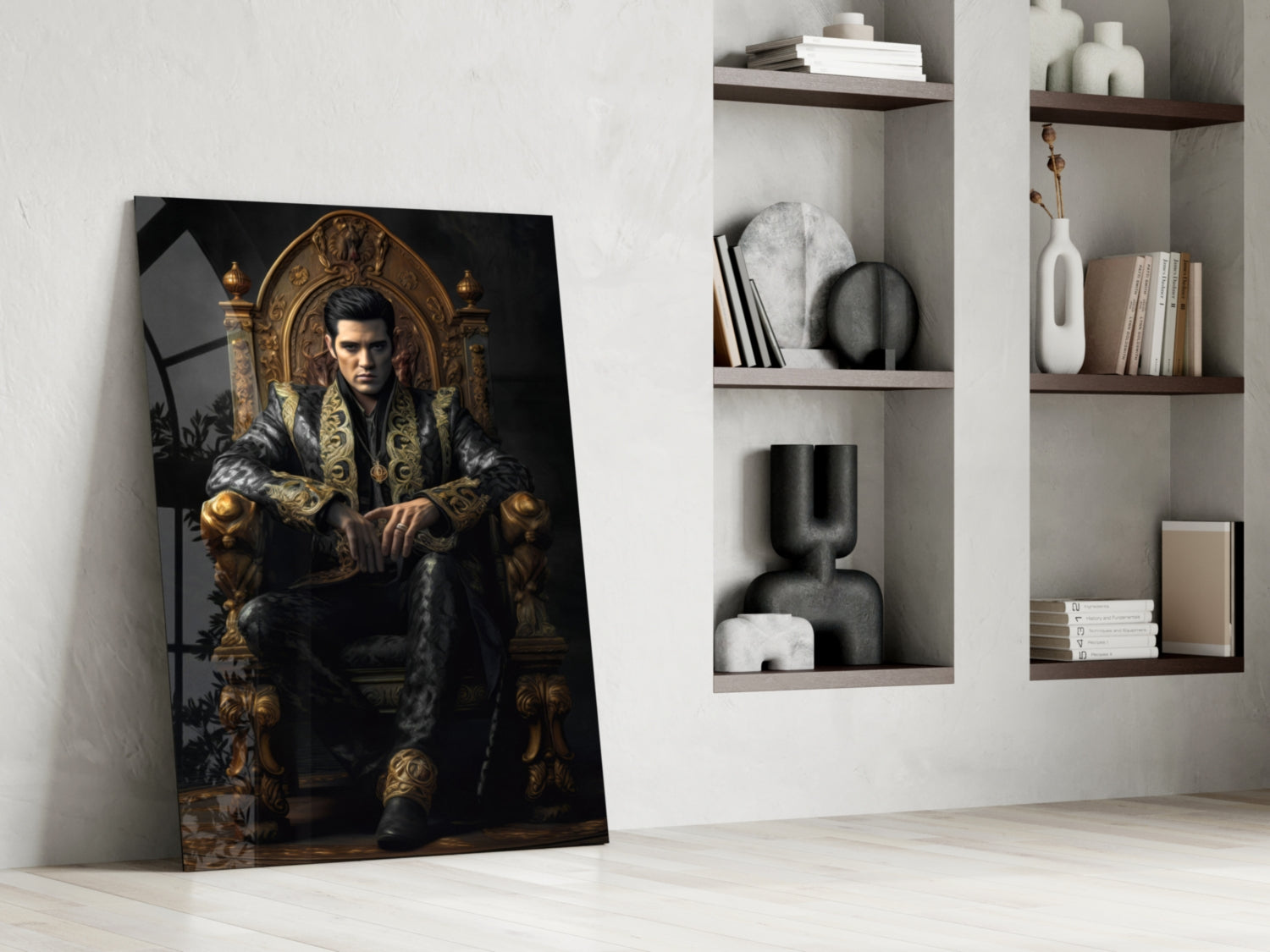 Elvis Presley in the Throne Glass Wall Art || Designer's Collection.