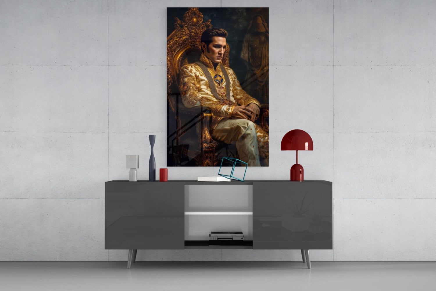 Elvis Presley in the Throne Glass Wall Art || Designer's Collection.