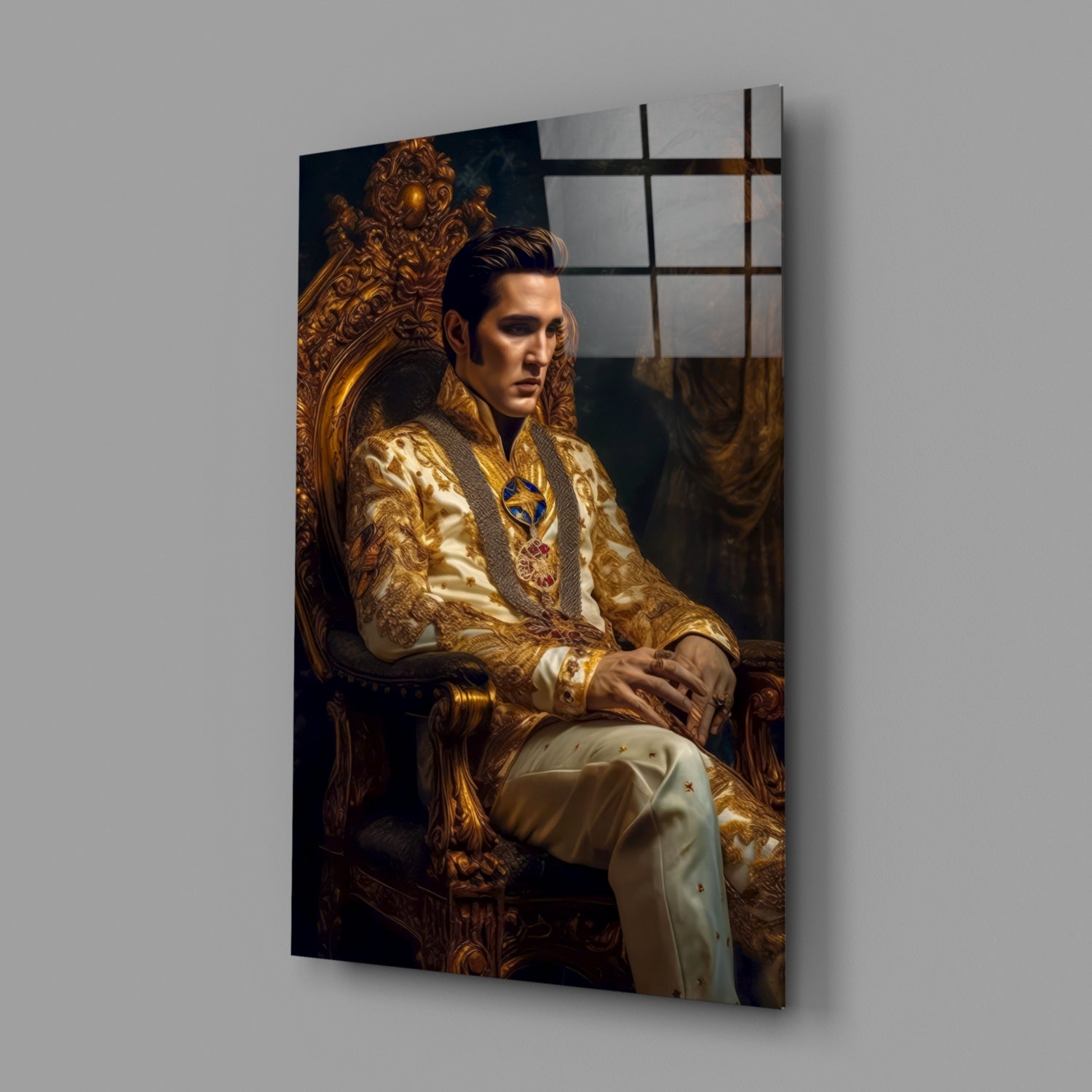 Elvis Presley in the Throne Glass Wall Art || Designer's Collection.