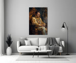 Elvis Presley in the Throne close-up showing cream gold-embroidered coat and royal sash