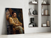 Elvis Presley in the Throne glass print enhancing a den with regal palette