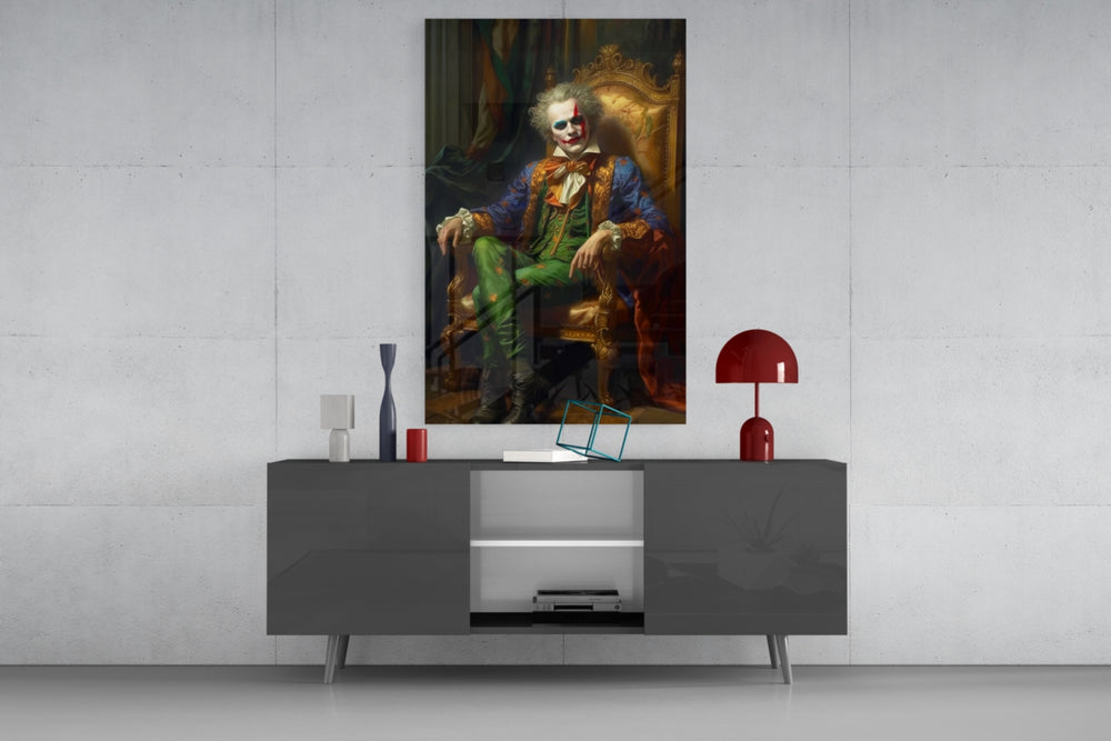 Clown and the Throne panel catching lamp light to reveal its painterly mischief