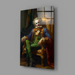 Baroque-clown panel bringing painterly mischief to a contemporary media room