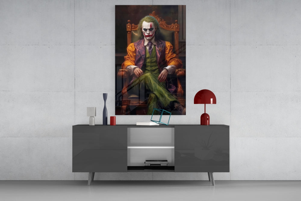Joker in the Throne panel catching lamp light to reveal its painterly mischief