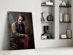 Joker the Thinker glass print enhancing a den with contemplative palette