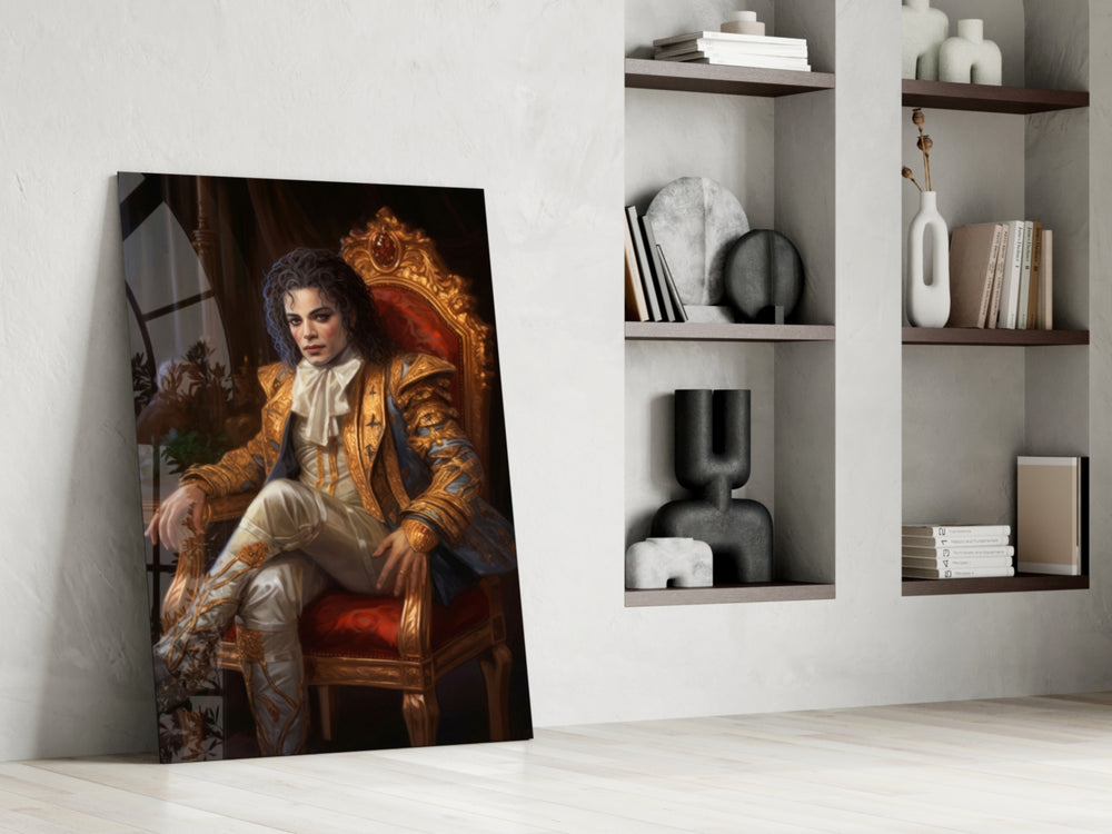 Michael Jackson in the Throne glass print enhancing a den with regal palette
