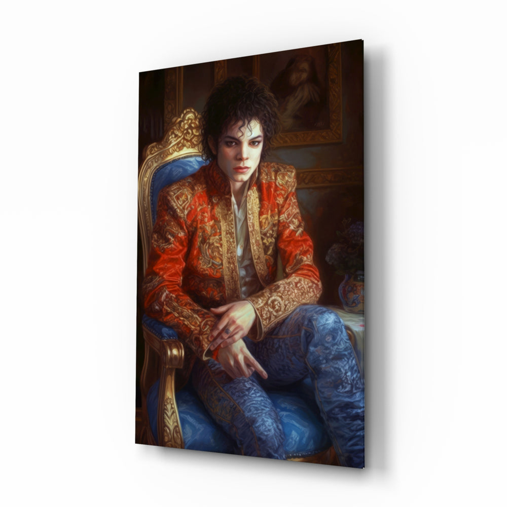 Michael Jackson glass wall art displayed above an upright piano in a music room