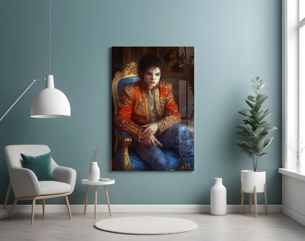 Michael Jackson glass wall art styled above a sideboard in a lounge