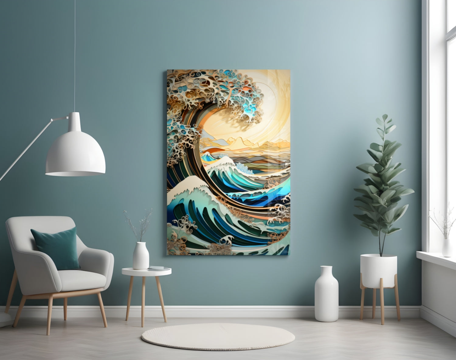 Waves, Trees or Mountains Glass Wall Art || Designer's Collection.