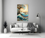 Waves, Trees or Mountains close-up showing filigree foam coils and amber mountain horizon