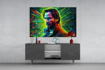 Keanu Reeves panel catching ambient light to reveal its neon color palette