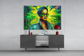 Rihanna panel catching lamp light to reveal its painterly pulse