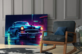 Cadillac glass print enhancing a den with retro-modern palette