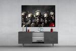 Skull Party panel catching lamp light to reveal its painterly menace